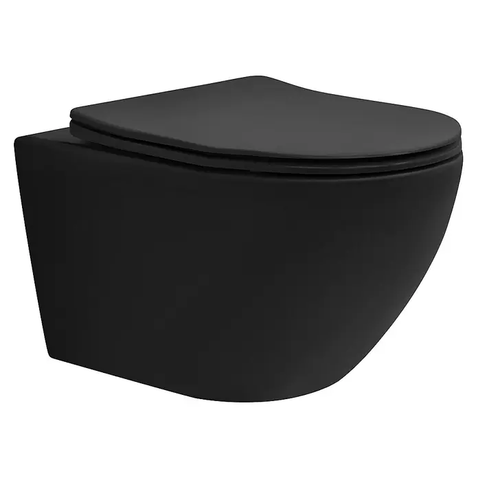 LuxeBath Wand-WC lang 54cm Schwarz Nano Beschichtung Tornadospülung - Schwarz - Schwarze, wandhängende Toilette mit minimalistischem Design und glatter Oberfläche. Ideal für moderne Badezimmer.