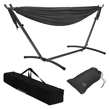 ML-Design  Hängematte XXL Hängesessel Dunkelgrau + Tragetasche und Ständer für Garten/Balkon