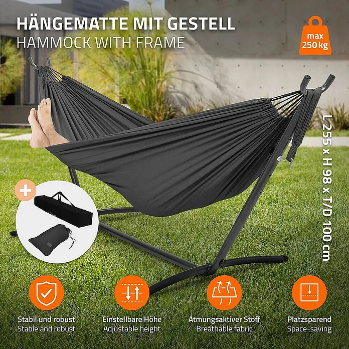 ML-Design Hngematte XXL Hngesessel Dunkelgrau + Tragetasche und Stnder  fr Garten/Balkon online kaufen bei BAUHAUS