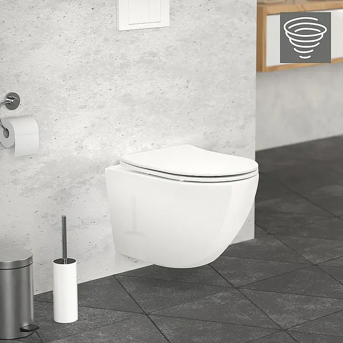 LuxeBath Wand-WC kurz 49cm Weiß ohne Spülrand Tornadospülung Softclose - Weiß - Elegantes, wandhängendes WC in Weiß mit Spülkasten und passendem Zubehör für ein modernes Badezimmerdesign.