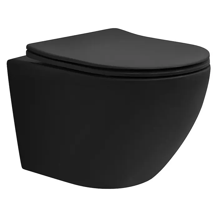 LuxeBath Wand-WC - Spülrandlos, Spülform: Tief, WC Abgang: Waagerecht, Schwarz - Schwarze, wandhängende Toilette mit geschlossener Form und abgerundeten Kanten, die ein elegantes und modernes Design bietet.