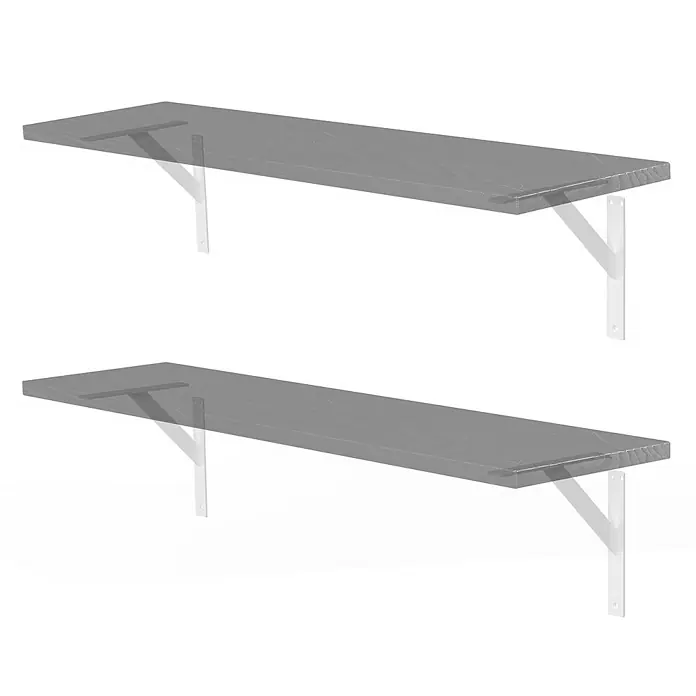 ML-Design Metallregal Regalwinkel Weiß Regalstütze Wandkonsole Wandhalterung - H x B x T: 24 x 24 x 24 cm, Aufstellen, Weiß - Zwei schwebende Regale mit grauen Oberflächen und weißen Halterungen, ideal für stilvolle Aufbewahrungslösungen.