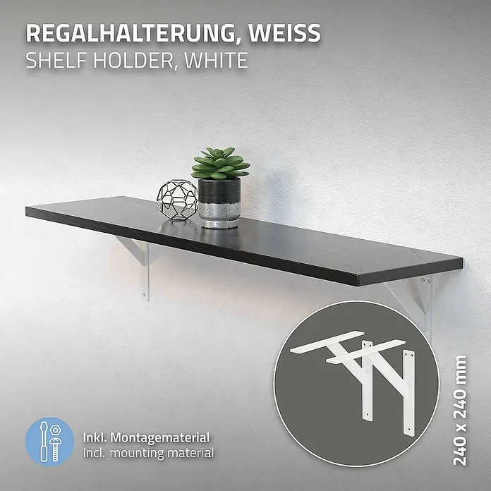 ML-Design Metallregal Regalwinkel Weiß Regalstütze Wandkonsole Wandhalterung - H x B x T: 24 x 24 x 24 cm, Aufstellen, Weiß - Regalhalterung, weiß mit Montagezubehör. Das perfekte Set, um Ihr Regal stilvoll und sicher an der Wand zu befestigen.
