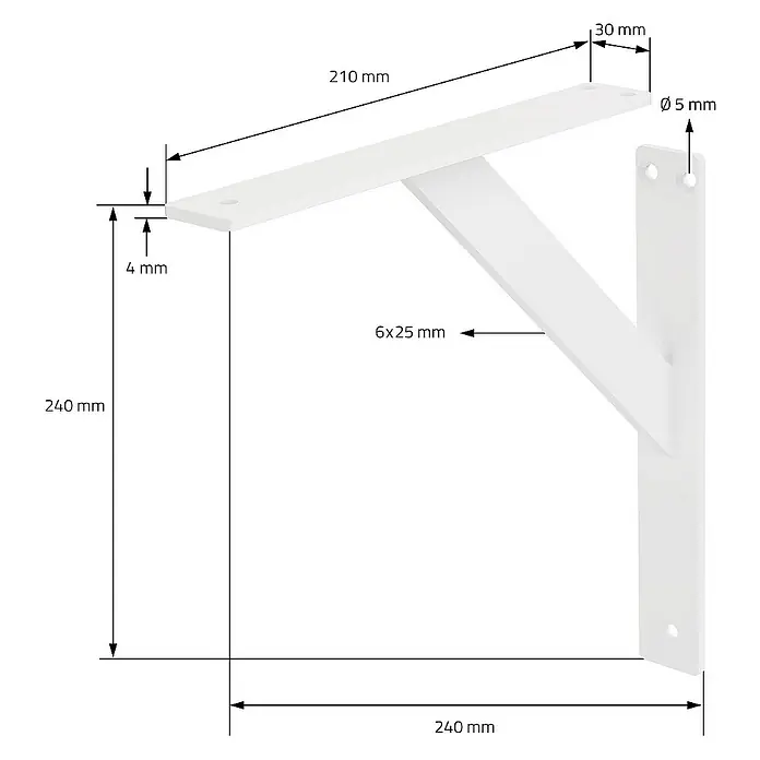 ML-Design Metallregal Regalwinkel Weiß Regalstütze Wandkonsole Wandhalterung - H x B x T: 24 x 24 x 24 cm, Aufstellen, Weiß - Produktbild einer weißen Wandkonsole mit Maßangaben. Ideal zur Wandmontage von Regalen.