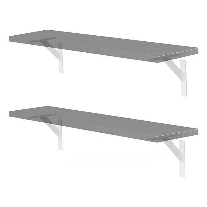 ML-Design Metallregal Regalwinkel Weiß Regalstütze Wandkonsole Wandhalterung - Aufstellen, Weiß - Zwei graue Wandregale mit weißen Halterungen zur stilvollen Aufbewahrung und Präsentation von Gegenständen.