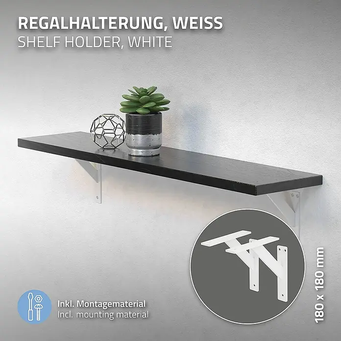ML-Design Metallregal Regalwinkel Weiß Regalstütze Wandkonsole Wandhalterung - Aufstellen, Weiß - Regalhalterung in Weiß mit Zubehör. Das Set beinhaltet alles für die Montage und ist 180 x 180 mm groß.