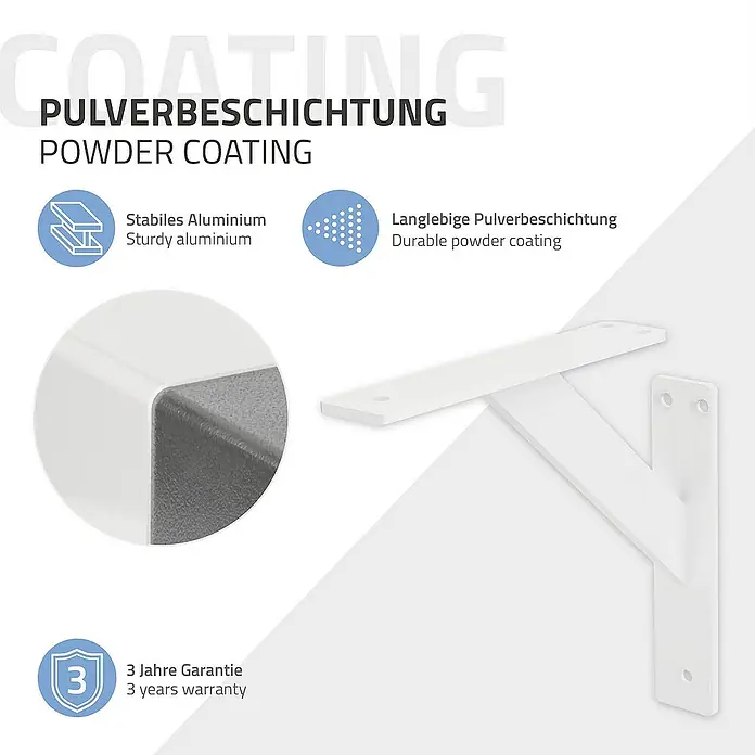 ML-Design Metallregal Regalwinkel Weiß Regalstütze Wandkonsole Wandhalterung - Aufstellen, Weiß - Produktbild einer pulverbeschichteten, stabilen Aluminium-Regalkonsole mit 3 Jahren Garantie.