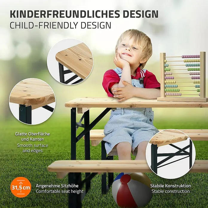 ML-Design Kinder-Picknicktisch Garten Sitzgruppe für Kinder, Braun, Tannenholz, massiv, mit 4 Plätzen - Braun, Dunkelgrün, Holz - Kinderfreundlicher Picknicktisch mit glatter Oberfläche, bequemer Sitzhöhe und stabiler Konstruktion für sicheres Spielen im Freien.
