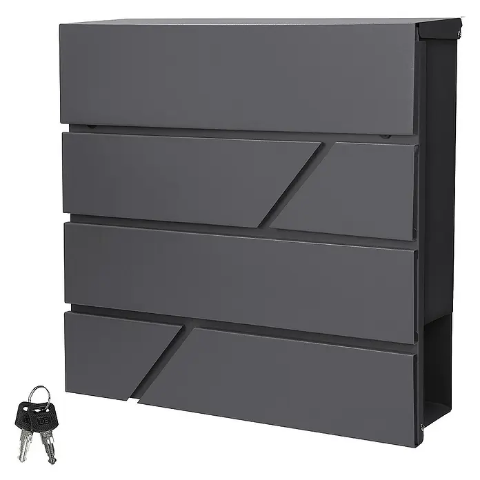 ML-Design Wandbriefkasten Standbriefkasten mit Zeitungsfach inkl. 2 Schlüssel Stahl - L x B x H: 11 x 37 x 37 cm, Anthrazit, Edelstahl, Zeitungsfach - Abbildung eines modernen grauen Briefkastens mit Schlüssel, der durch sein elegantes Design besticht und sichere Postzustellung garantiert.