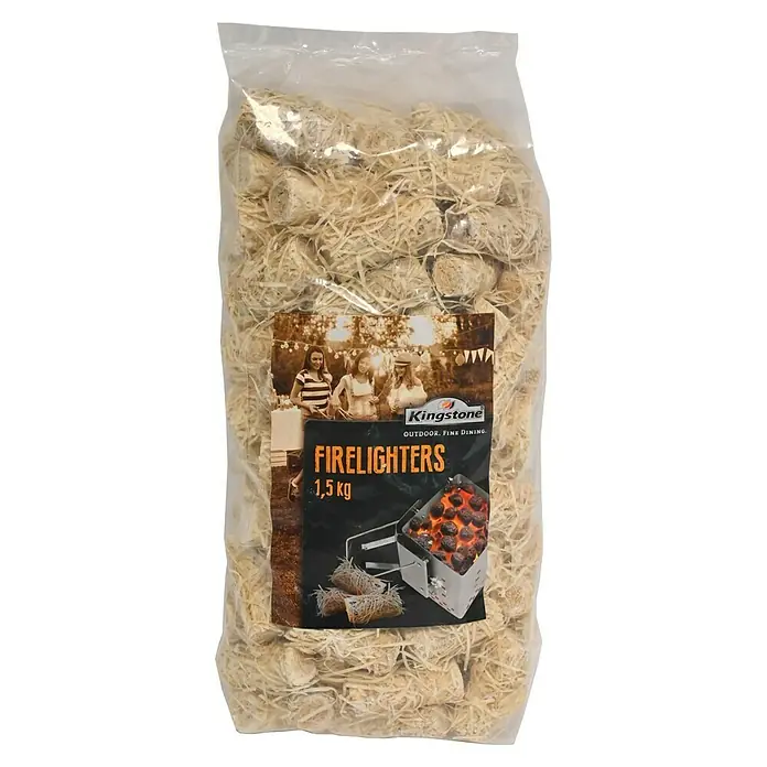 Kingstone Anzündwolle - Holz, 1,5 kg, Geeignet für: Grills - Produktbild eines 1,5 kg Packs Kingston Firelighters, ideal zum Anzünden von Grills und Feuern im Freien.