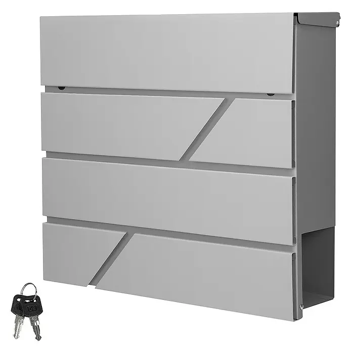 ML-Design Wandbriefkasten Standbriefkasten mit Zeitungsfach inkl. 2 Schlüssel Stahl - L x B x H: 11 x 37 x 37 cm, Hellgrau, Edelstahl, Zeitungsfach - Moderner, grauer Briefkasten mit Schlüssel. Ideal für den Empfang von Post und kleinen Paketen, wetterfest und sicher.