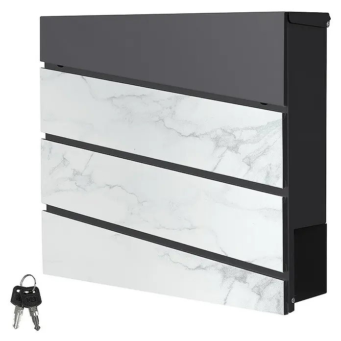 ML-Design Wandbriefkasten Mailbox mit Zeitungsrolle für Wandmontage - L x B x H: 37 x 11 x 36,5 cm, Anthrazit, Hellgrau, Stahl, Zeitungsfach - Ein moderner Briefkasten mit Marmorstruktur und Schlüssel. Der graue Briefkasten ist eine stilvolle Ergänzung für jeden Eingangsbereich.