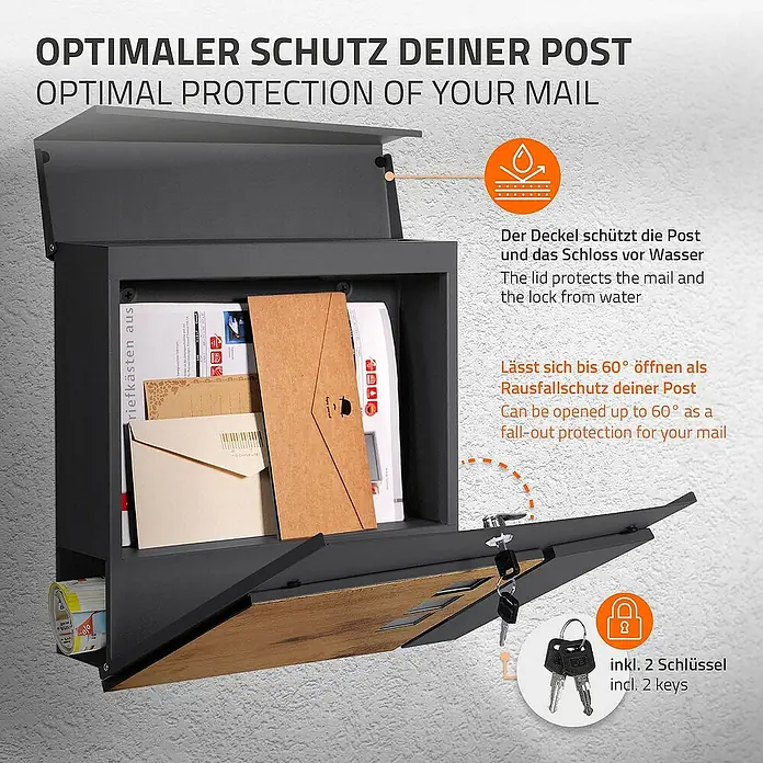 3002 Designer Edelstahl Briefkasten Postkasten Wandbriefkasten