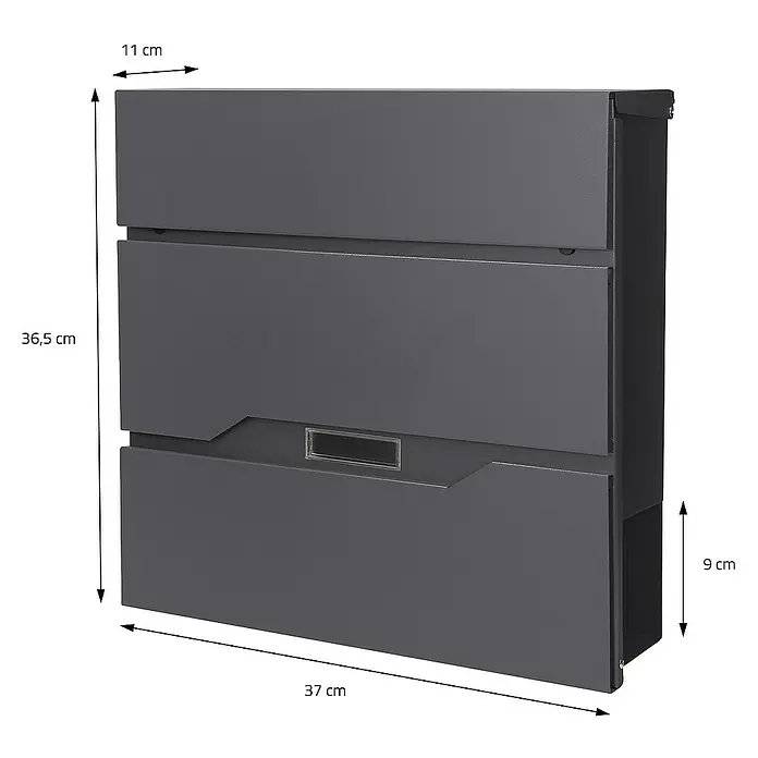 ML-Design Standbriefkasten Briefkastenanlage mit Ständer Anthrazit 120cm Mailbox mit Pfosten - L x B x H: 17,5 x 55 x 120 cm, Anthrazit, Edelstahl - Produktansicht eines modernen, grauen Briefkastens mit Maßangaben für Breite, Höhe und Tiefe.