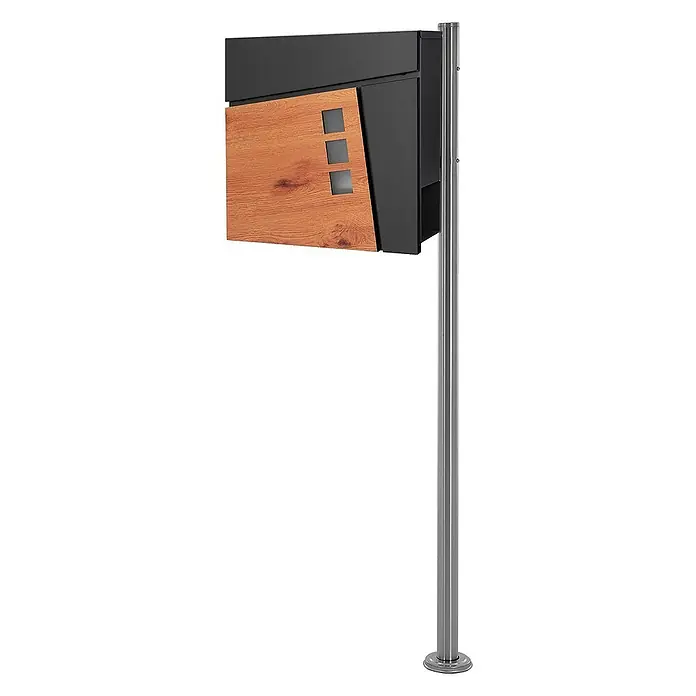 ML-Design Standbriefkasten Briefkastenanlage mit Ständer Silber 120cm Mailbox mit Pfosten - L x B x H: 19 x 42,5 x 120 cm, Anthrazit, Braun, Silber, Edelstahl - Moderner Briefkasten mit Holzfront und Edelstahlständer. Das Design vereint natürliche und industrielle Elemente auf elegante Weise.