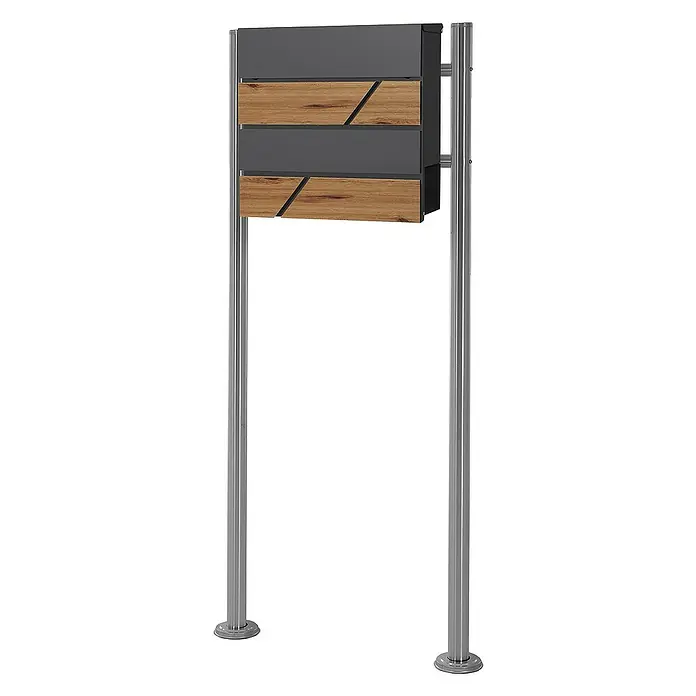 ML-Design Standbriefkasten Briefkastenanlage mit Ständer Silber 120cm Mailbox mit Pfosten - L x B x H: 17,5 x 55 x 120 cm, Anthrazit, Braun, Edelstahl - Moderner Briefkasten mit Holzdetails und Edelstahlpfosten. Die Kombination aus Holz und Edelstahl verleiht ihm einen zeitgemäßen Look.