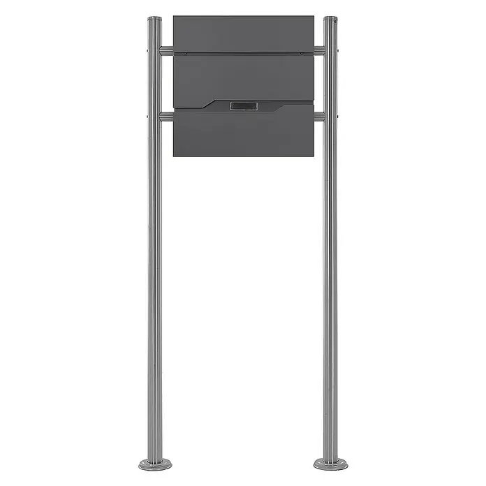 ML-Design Standbriefkasten Briefkastenanlage mit Ständer Silber 120cm Mailbox mit Pfosten - L x B x H: 17,5 x 55 x 120 cm, Anthrazit, Silber, Edelstahl - Ein moderner grauer Briefkasten auf schlanken silbernen Ständern. Elegantes Design für den Eingangsbereich Ihres Hauses.