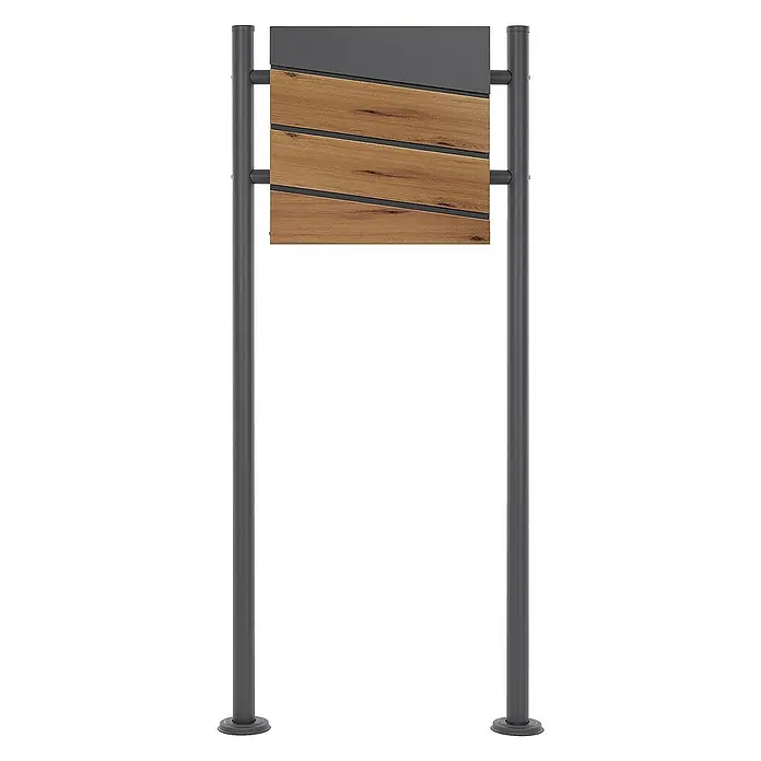 ML-Design Standbriefkasten Briefkastenanlage mit Ständer Anthrazit 120cm Mailbox mit Pfosten - L x B x H: 17,5 x 55 x 120 cm, Anthrazit, Braun, Edelstahl - Das Produktbild zeigt eine moderne Außenwerbung mit Holz- und Metallelementen, die für einen stilvollen Look sorgt.