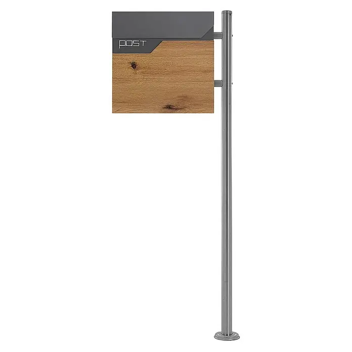 ML-Design Standbriefkasten Briefkastenanlage mit Ständer Silber 120cm Mailbox mit Pfosten - L x B x H: 18 x 42,5 x 120 cm, Anthrazit, Braun, Silber, Edelstahl - Moderner Briefkasten mit Holzfront und Edelstahlsäule für den Außenbereich.
