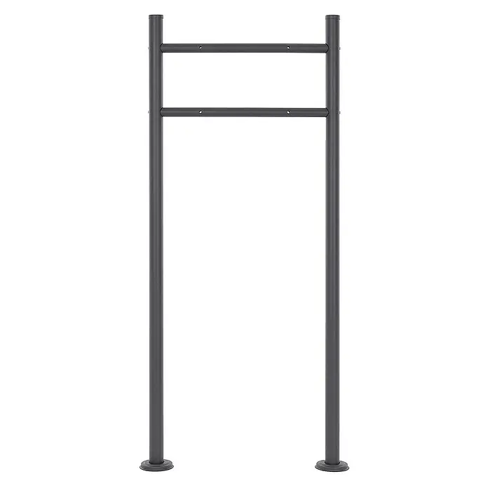 ML-Design Standbriefkasten Briefkastenanlage mit Ständer Anthrazit 120cm Mailbox mit Pfosten - L x B x H: 17 x 55 x 120 cm, Anthrazit, Silber, Edelstahl - Eine graue Fahrradständerstruktur mit zwei vertikalen Pfosten und zwei horizontalen Stangen. Ideal zur sicheren Fahrradaufbewahrung.