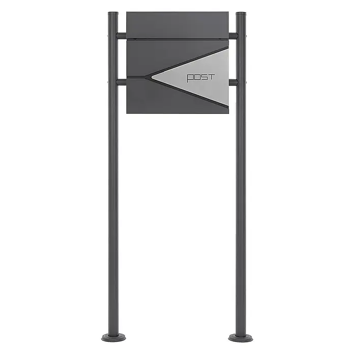 ML-Design Standbriefkasten Briefkastenanlage mit Ständer Anthrazit 120cm Mailbox mit Pfosten - L x B x H: 17 x 55 x 120 cm, Anthrazit, Silber, Edelstahl - Moderner Briefkasten mit zwei grauen Pfosten und einem anthrazitfarbenen Kasten mit silberner Beschriftung "POST" für den Außenbereich.