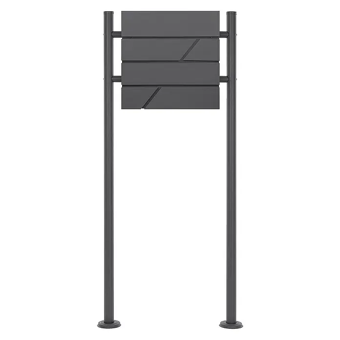 ML-Design Standbriefkasten Briefkastenanlage mit Ständer Anthrazit 120cm Mailbox mit Pfosten - L x B x H: 17,5 x 55 x 120 cm, Anthrazit, Edelstahl - Grauer Briefkasten auf zwei Pfosten montiert, mit einem modernen Design mit schrägen Linien auf den Fächern, ideal für den Aussenbereich.