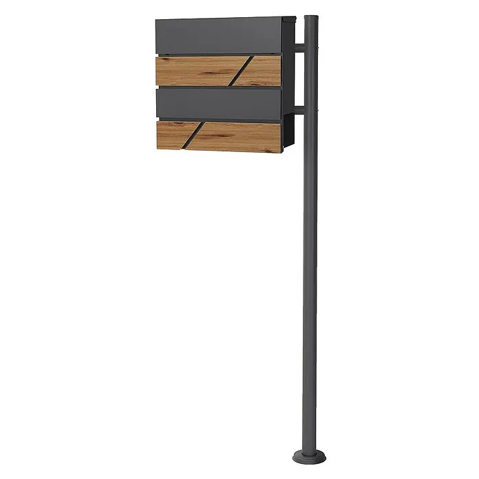 ML-Design Standbriefkasten Briefkastenanlage mit Ständer Anthrazit 120cm Mailbox mit Pfosten - L x B x H: 17 x 42,5 x 120 cm, Anthrazit, Braun, Edelstahl - Moderner Briefkasten auf einer Metallsäule mit Holzdetails für einen stilvollen Eingangsbereich.