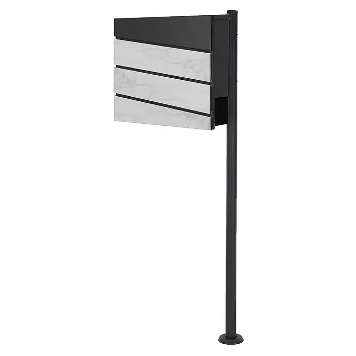 ML-Design Standbriefkasten Briefkastenanlage mit Ständer Anthrazit 120cm Mailbox mit Pfosten - L x B x H: 17 x 42,5 x 120 cm, Anthrazit, Weiß, Edelstahl - Ein moderner Briefkasten mit marmorierten Akzenten und einem schlanken, schwarzen Ständer. Das Design vereint Funktionalität mit einem eleganten Erscheinungsbild.