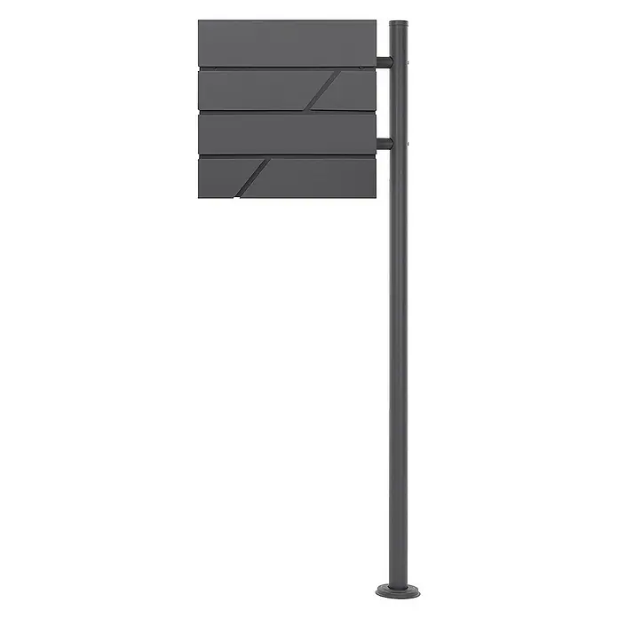 ML-Design Standbriefkasten Briefkastenanlage mit Ständer Anthrazit 120cm Mailbox mit Pfosten - L x B x H: 17 x 42,5 x 120 cm, Anthrazit, Edelstahl - Nahaufnahme einer modernen grauen Briefkastenanlage mit mehreren Fächern und einem stabilen Standfuß für den Außenbereich.