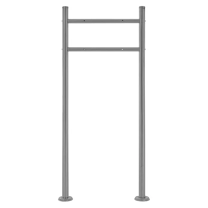 ML-Design Standbriefkasten - L x B x H: 17,5 x 55 x 120 cm, Anthrazit, Weiß, Edelstahl - Das Bild zeigt einen freistehenden, silberfarbenen Handtuchwärmer mit zwei horizontalen Stangen. Ideal für Badezimmer, um Handtücher zu wärmen.