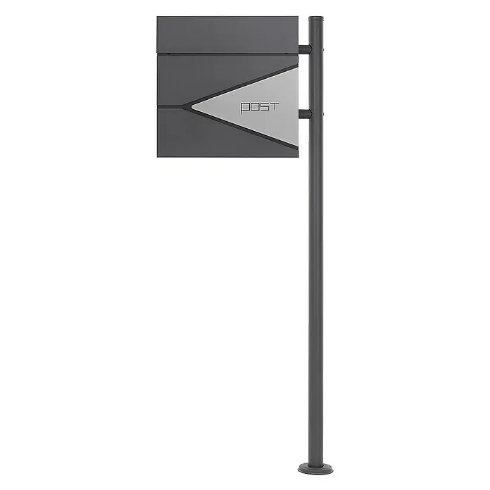 ML-Design Standbriefkasten Briefkastenanlage mit Ständer Anthrazit 120cm Mailbox mit Pfosten - L x B x H: 17 x 42,5 x 120 cm, Anthrazit, Silber, Edelstahl - Moderne Briefkastenanlage mit dem Schriftzug "POST" auf einem schlanken, grauen Standpfosten. Ideal für den stilvollen Eingangsbereich.