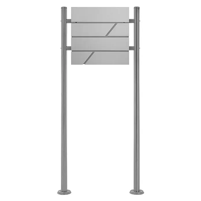 ML-Design Standbriefkasten Briefkastenanlage mit Ständer Silber 120cm Mailbox mit Pfosten - L x B x H: 17,5 x 55 x 120 cm, Silber, Hellgrau, Edelstahl - Ein silberfarbenes Türschild mit einem modernen Design und zwei Metallpfosten, ideal für Büros oder öffentliche Gebäude.