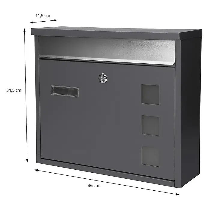 ML-Design Standbriefkasten Briefkastenanlage mit Ständer Anthrazit 120cm Mailbox mit Pfosten - L x B x H: 18 x 42,5 x 120 cm, Anthrazit, Edelstahl - Abbildung eines grauen Briefkastens mit den Maßen 31,5 x 36 x 11,5 cm.