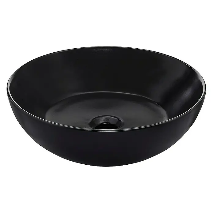 SCHÖNER WOHNEN-Kollektion Aufsatzwaschbecken Beco 38 cm Mattschwarz - 38 x 38 cm, Ohne Spezialglasur, Hahnloch: Ohne, Mit Überlauf, Mattschwarz - Schwarzes Waschbecken in Schalenform für das Badezimmer, mit glatter Oberfläche und modernem Design, ideal für stilvolle Badezimmer.