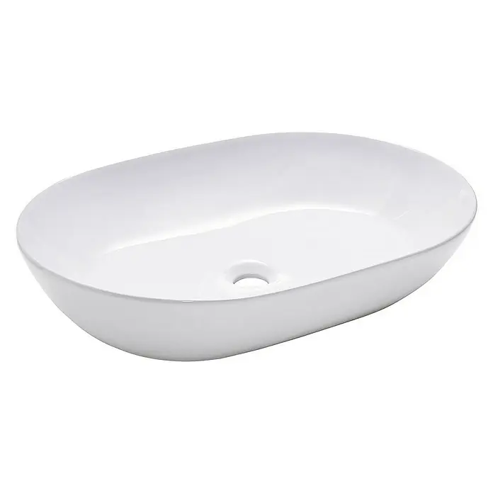 SCHÖNER WOHNEN-Kollektion Aufsatzwaschbecken Sati 60 cm x 42 cm Weiß - 42 x 60 cm, Ohne Spezialglasur, Hahnloch: Ohne, Mit Überlauf, Weiß - Elegantes, ovales Aufsatzwaschbecken in Weiß mit glatter Oberfläche und zentralem Abflussloch für moderne Badezimmer.