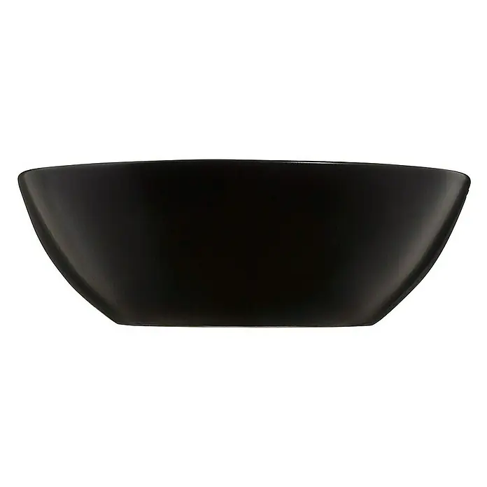 SCHÖNER WOHNEN-Kollektion Aufsatzwaschbecken Aufsatz-Waschbecken Sati 60 cm x 42 cm Mattschwarz - 42 x 60 cm, Ohne Spezialglasur, Hahnloch: Ohne, Mit Überlauf, Mattschwarz - Nahaufnahme einer schwarzen Schüssel mit einer glänzenden Oberfläche, die ein modernes und minimalistisches Design zeigt.