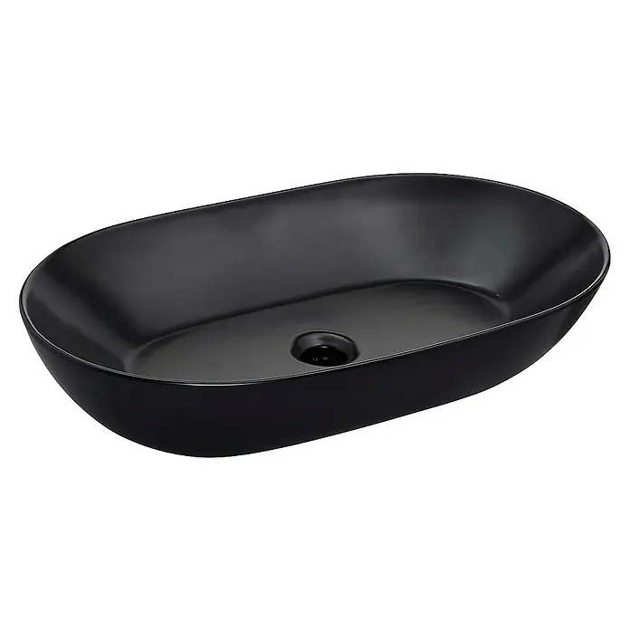 SCHÖNER WOHNEN-Kollektion Aufsatzwaschbecken Aufsatz-Waschbecken Sati 60 cm x 42 cm Mattschwarz - 42 x 60 cm, Ohne Spezialglasur, Hahnloch: Ohne, Mit Überlauf, Mattschwarz - Elegantes ovales Aufsatzwaschbecken in Schwarz. Das moderne Waschbecken mit glatter Oberfläche ist ideal für stilvolle Badezimmerdesigns.