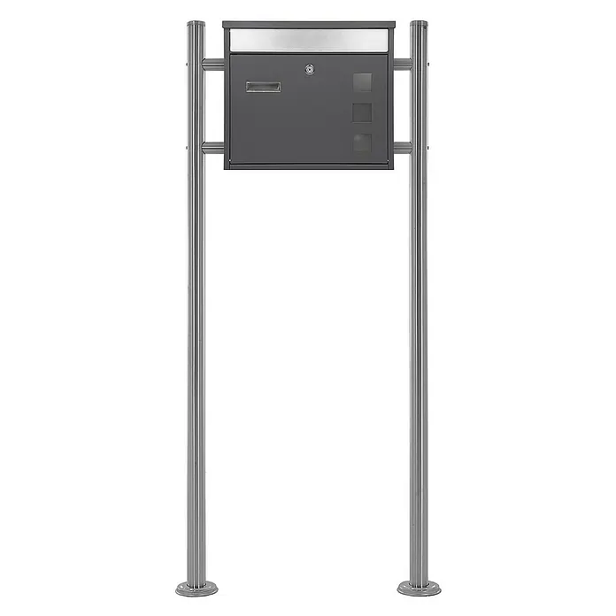 ML-Design Standbriefkasten Briefkastenanlage mit Ständer Silber 120cm Mailbox mit Pfosten - L x B x H: 18 x 42,5 x 120 cm, Anthrazit, Silber, Edelstahl - Freistehender Briefkasten mit zwei Edelstahlpfosten und einem anthrazitfarbenem Briefkasten für den Außenbereich.