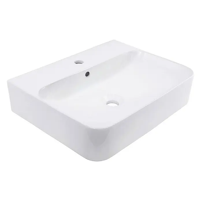SCHÖNER WOHNEN-Kollektion Aufsatzwaschbecken Aufsatz-Waschbecken Dara 60,5 cm x 47 cm Weiß - 47 x 60,5 cm, Ohne Spezialglasur, Hahnloch: Mitte, Mit Überlauf, Weiß - Hier ist ein weißes Waschbecken aus Keramik mit einer rechteckigen Form, das für moderne Badezimmer entworfen wurde.