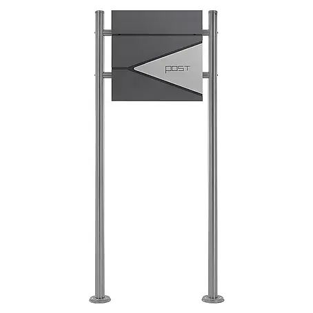 ML-Design  Standbriefkasten Briefkastenanlage mit Ständer Silber 120cm Mailbox mit Pfosten