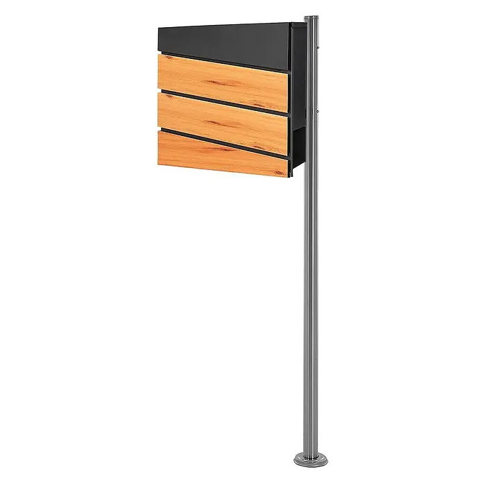ML-Design Standbriefkasten Briefkastenanlage mit Ständer Silber 120cm Mailbox mit Pfosten - L x B x H: 19 x 42,5 x 120 cm, Anthrazit, Braun, Silber, Edelstahl - Moderner Briefkasten aus Holz und Metall auf einer Edelstahlsäule. Der Briefkasten ist eine stilvolle Ergänzung für jeden Eingangsbereich.