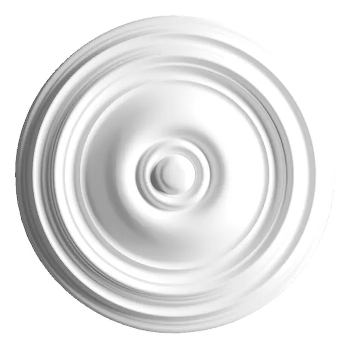 Rosette Classic Style K 12 - Durchmesser: 37 cm, Expandiertes Polystyrol (EPS), Modern, Weiß - Weiße, runde Deckenrosette mit konzentrischen Kreisen und einem erhabenen Mittelpunkt zur stilvollen Dekoration von Innenräumen.