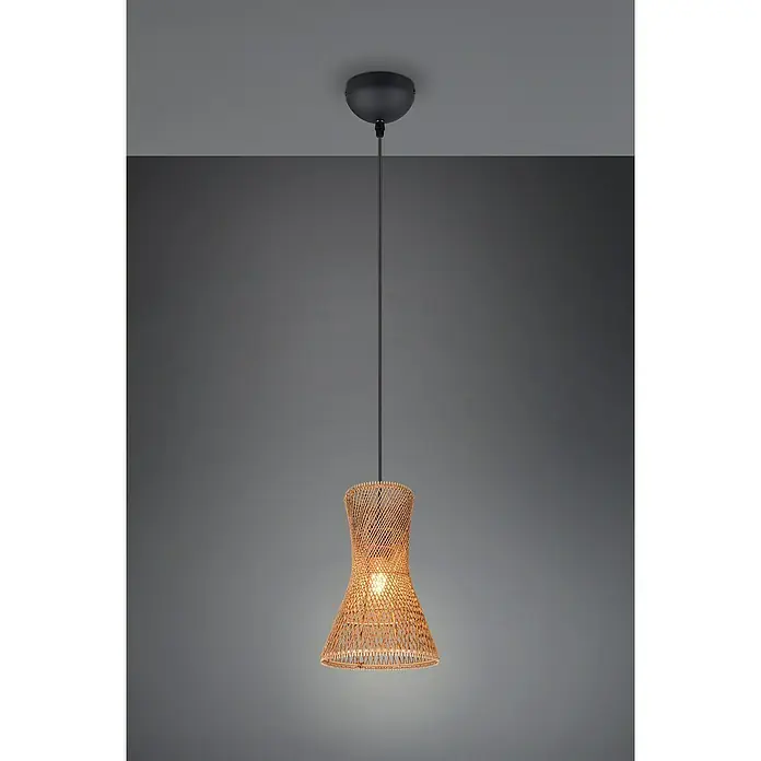 Trio Lighting Lámpara colgante Bijou - 10 W, L x An x Al: 20 x 20 x 150 cm, Marrón, E27, 1 ud. - Elegante lámpara colgante con una pantalla de mimbre, que emite una luz cálida y crea un ambiente acogedor.