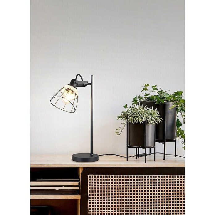 Trio Lighting Lámpara de sobremesa redonda Jerome (10 W, Ø x Al: 16 x 50 cm, Negro, E27) | BAUHAUS