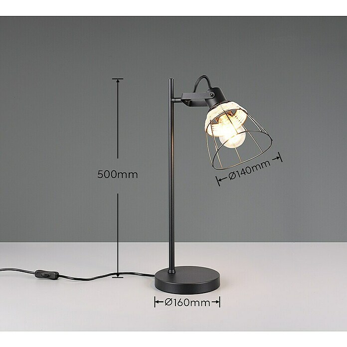 Trio Lighting Lámpara de sobremesa redonda Jerome (10 W, Ø x Al: 16 x 50 cm, Negro, E27) | BAUHAUS