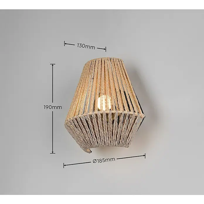 Trio Lighting Aplique de pared LED Lira - 1,5 W, L x An x Al: 13 x 18,5 x 19 cm, Beige, 140 lm - Aplique de pared hecho de cuerda con dimensiones de 130 mm de profundidad, 190 mm de altura y 185 mm de diámetro.