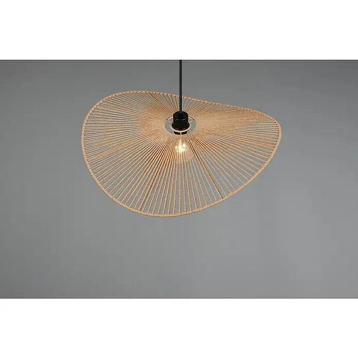 Trio Lighting Lámpara colgante redonda Laurine - 40 W, Ø x Al: 58 x 150 cm, Marrón, E17 - Lámpara colgante con pantalla de cuerda beige que emite un brillo cálido, perfecta para la iluminación ambiental de la habitación.