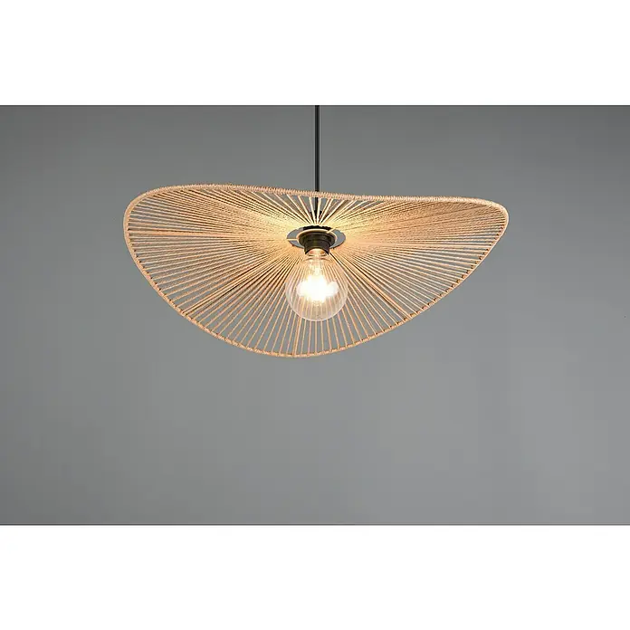 Trio Lighting Lámpara colgante redonda Laurine - 40 W, Ø x Al: 58 x 150 cm, Marrón, E17 - Lámpara colgante con una pantalla hecha de cuerdas tejidas y una bombilla Edison en el centro.