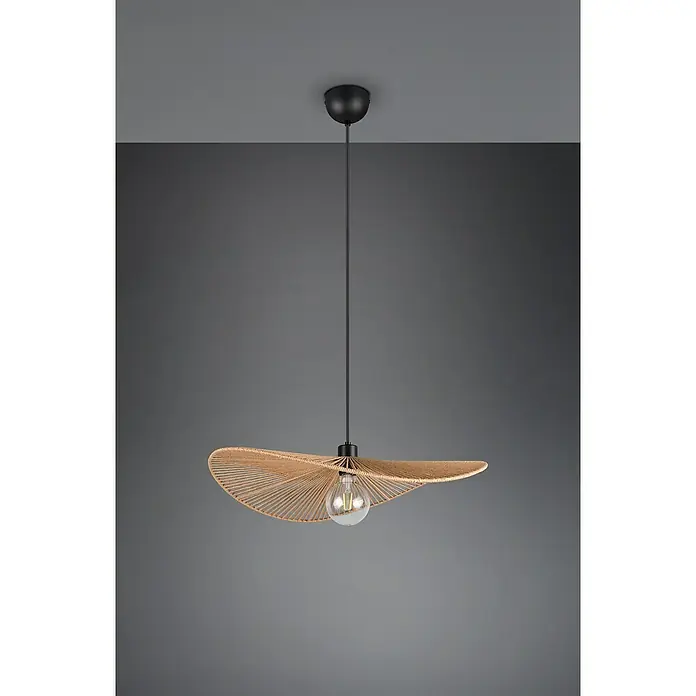 Trio Lighting Lámpara colgante redonda Laurine - 40 W, Ø x Al: 58 x 150 cm, Marrón, E17 - Elegante lámpara colgante con pantalla de cuerda y bombilla clara que difunde una luz cálida. Elegante lámpara de techo.