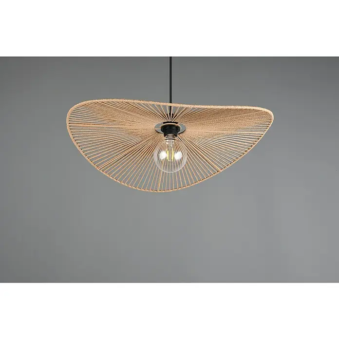 Trio Lighting Lámpara colgante redonda Laurine - 40 W, Ø x Al: 58 x 150 cm, Marrón, E17 - Esta lámpara colgante moderna presenta una pantalla de cuerda beige y una bombilla Edison, creando un ambiente cálido y acogedor.